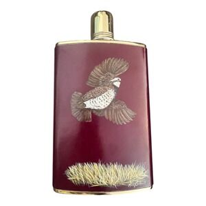 Hand-Painted Field Bird Hip Flask with Gold Accents Signed Merry Scotland